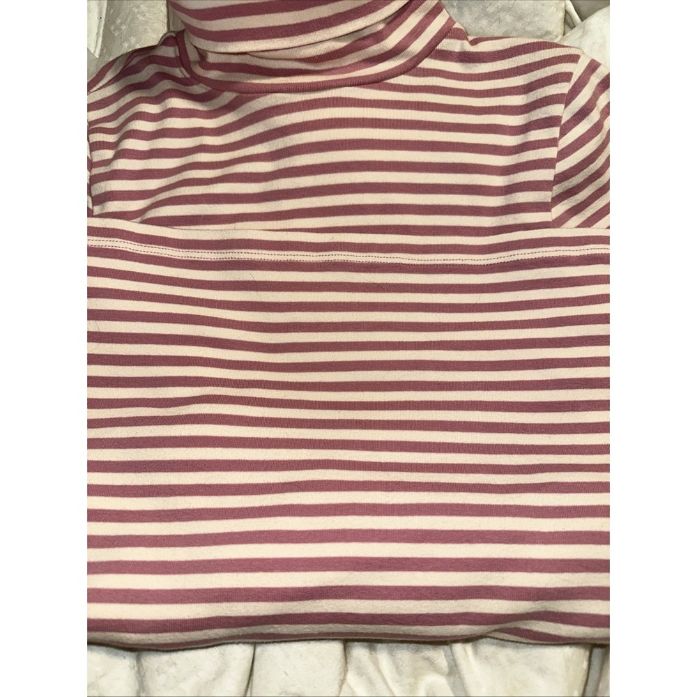 J.CREW Women's Striped Turtleneck T-Shirt Long Sleeve, 100% Cotton, Medium Pink - Picture 9 of 10